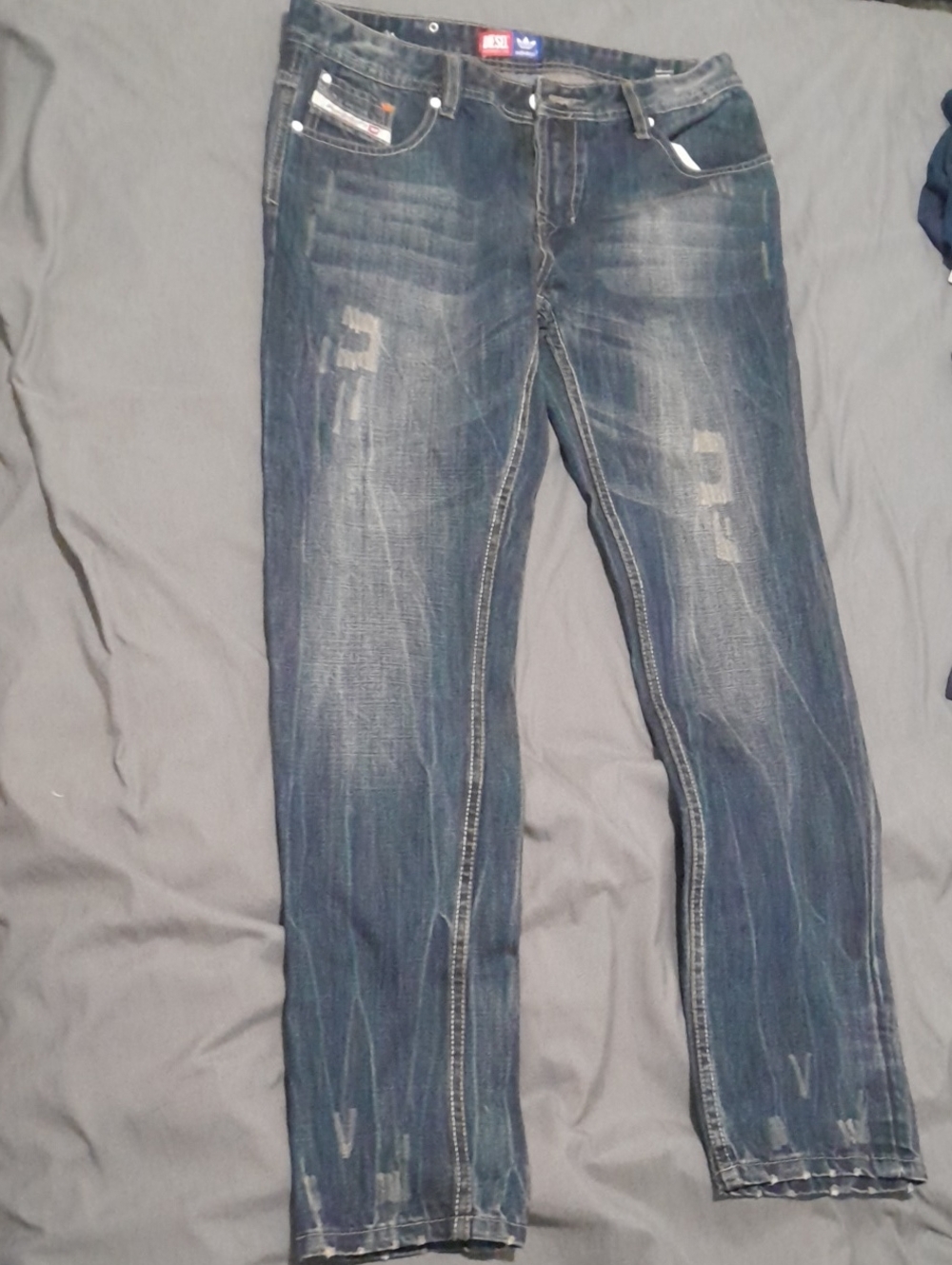 adidas Men's Blue Straight Jeans with Faded Detail
